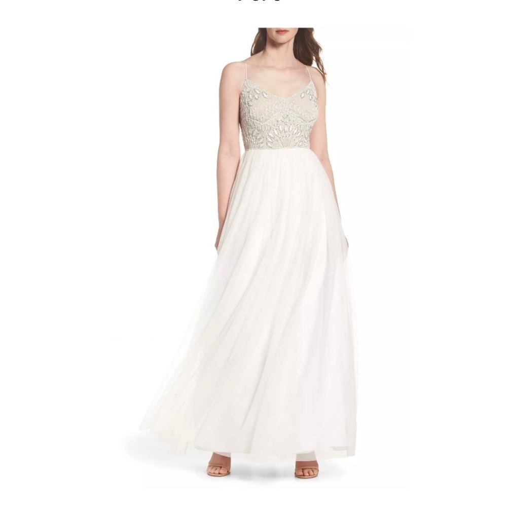 NWT! Adrianna‎ Papell Beaded Bodice Mesh Fit & Flare Gown [ SZ 2 ]